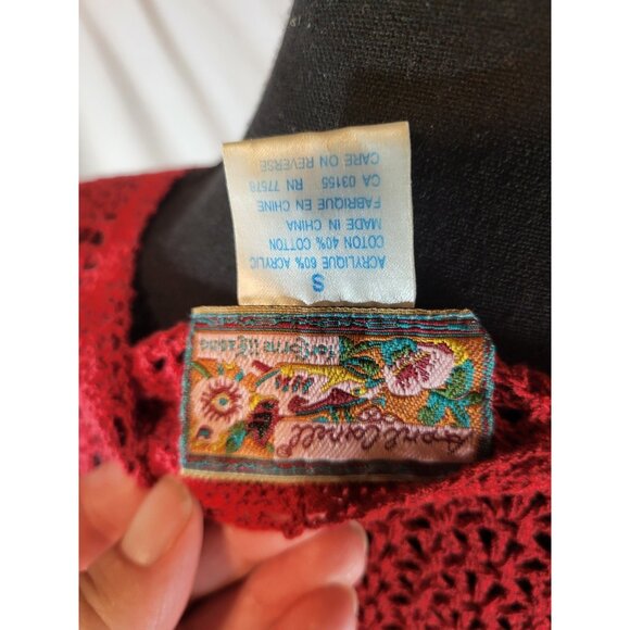 April Cornell Crochet Knit Cardigan Sweater Sz S  Knit Crimson Scallop - Picture 6 of 6